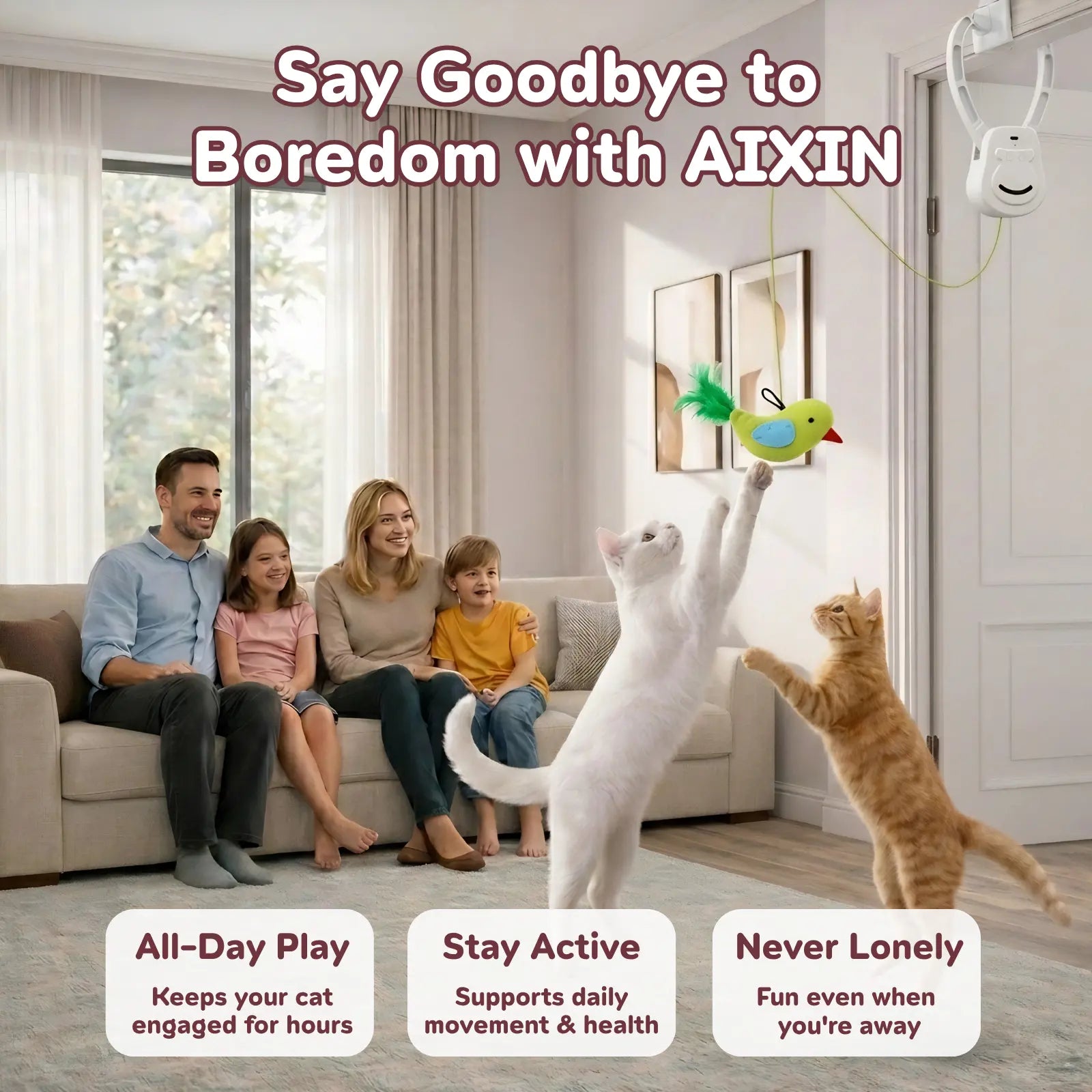 AIXINPET Electric Cat Teaser, Rechargeable Door-Mounted Interactive Cat Toy for Indoor Use Only, Two Fun Exercise Modes, Adjustable String Length, Multiple Accessories for Customization, Educational Cat Toy,Tiktokshopdealsforyoudays,Summerwins